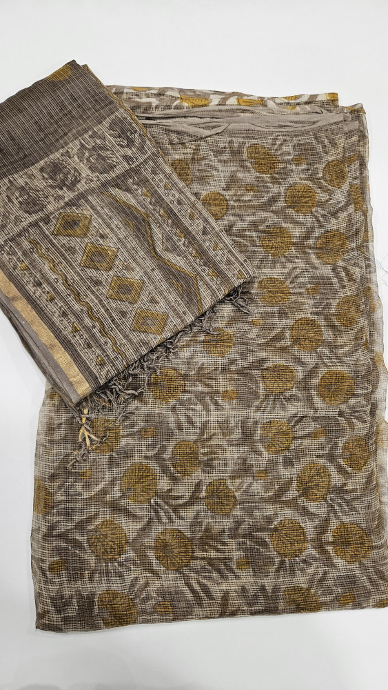 Image of BROWN VANASPATHI AJRAKH HANDBLOCK PRINT KOTA DORIA 2PC SET