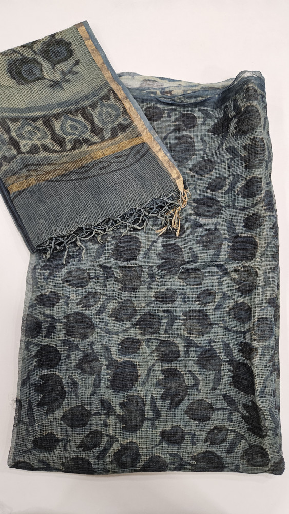 Image of BLUE VANASPATHI AJRAKH HANDBLOCK PRINT KOTA DORIA 2PC SET