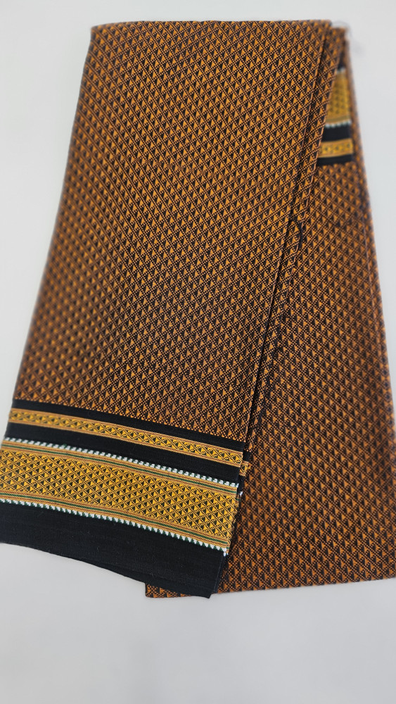 Image of ORANGE WITH BLACK  BORDER COTTON SILK KHUN BLOUSE PIECE