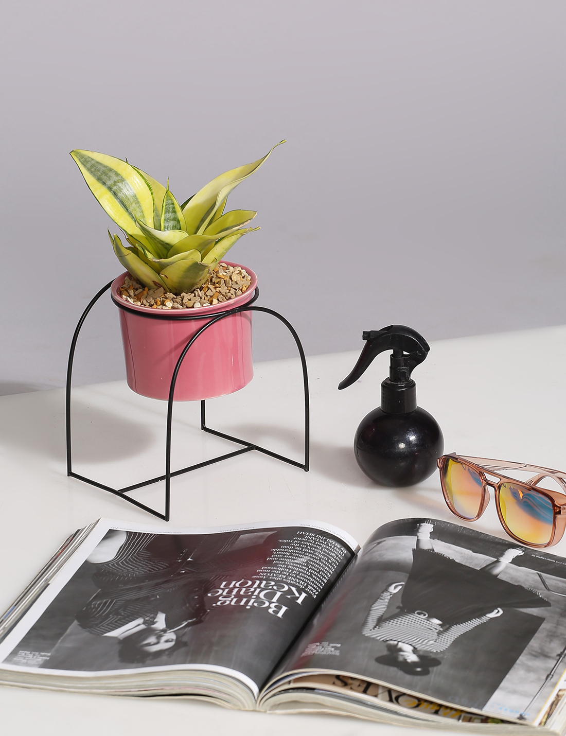 Ceramic Planter with U shaped metal Stand