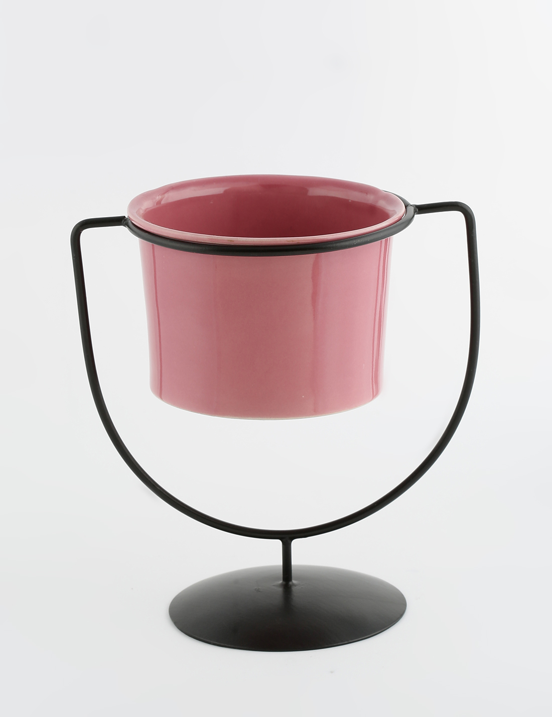 Ceramic Planter With Cup Shaped Metal Stand