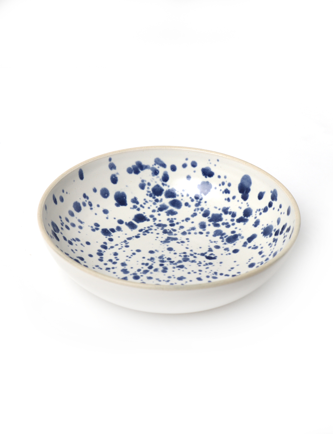 Preston - Handcrafted Ceramic White Salad Bowl With Blue Speckles