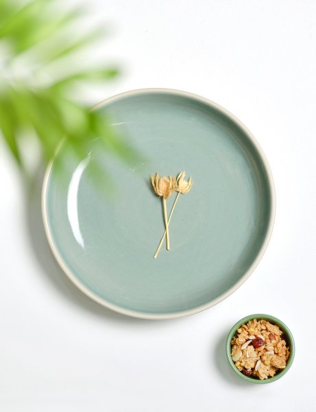 Image of Rustic Ceramic Shallow Pasta Bowl / Aqua Blue