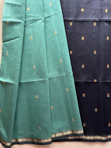 SAGE GREEN | BLACK MAHESHWARI SAREE