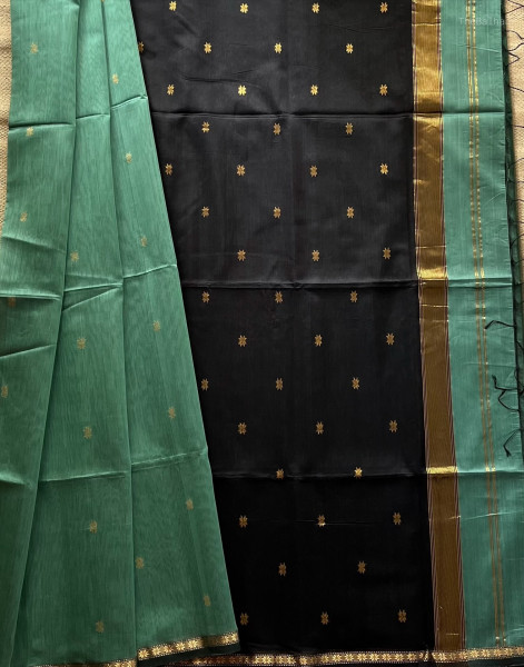 SAGE GREEN | BLACK MAHESHWARI SAREE