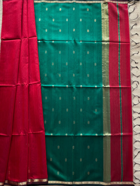RED | EMERALD GREEN MAHESHWARI SAREE