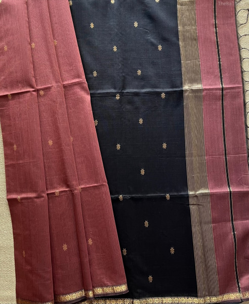 RUSTIC PINK | BLACK MAHESHWARI SAREE