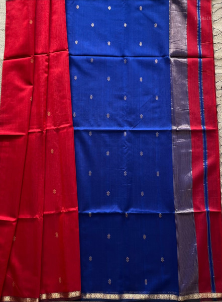 RED | ROYAL BLUE MAHESHWARI SAREE