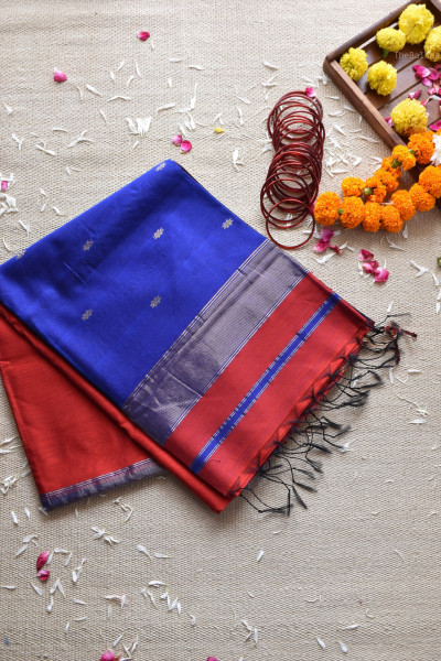 RED | ROYAL BLUE MAHESHWARI SAREE