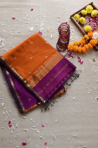 PLUM | ORANGE MAHESHWARI SAREE
