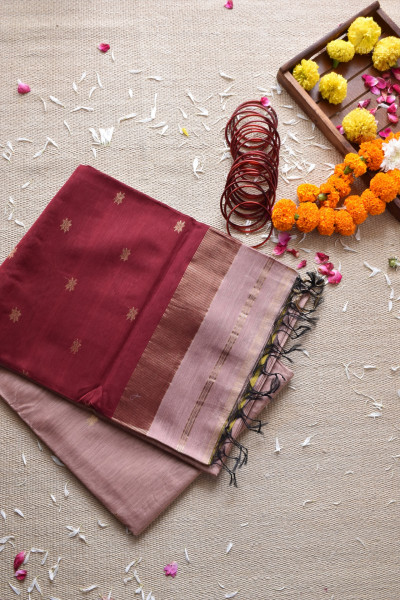 CORAL | MAROON MAHESHWARI SAREE