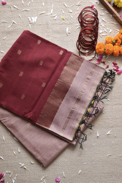 CORAL | MAROON MAHESHWARI SAREE