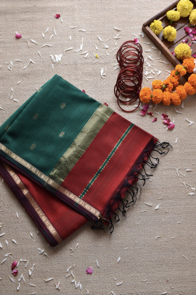 RED | EMERALD GREEN MAHESHWARI SAREE