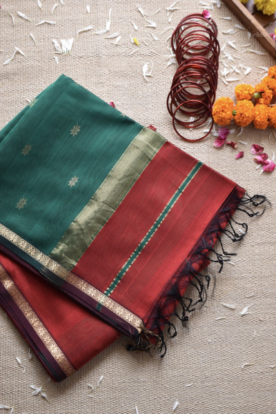 RED | EMERALD GREEN MAHESHWARI SAREE