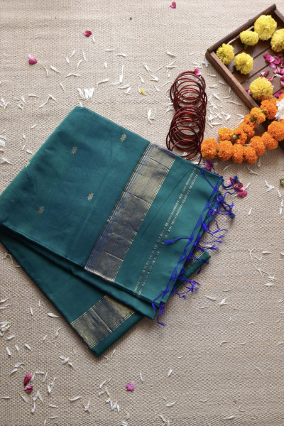 PEACOCK BLUE | GREEN MAHESHWARI SAREE