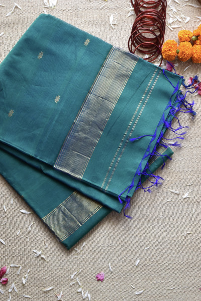PEACOCK BLUE | GREEN MAHESHWARI SAREE