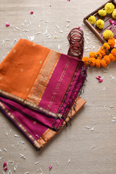 MAGENTA | ORANGE MAHESHWARI SAREE