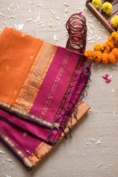 MAGENTA | ORANGE MAHESHWARI SAREE