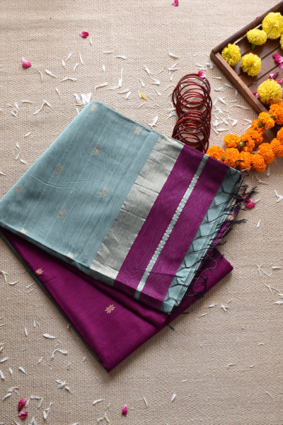 PLUM | SAGE GREEN MAHESHWARI SAREE