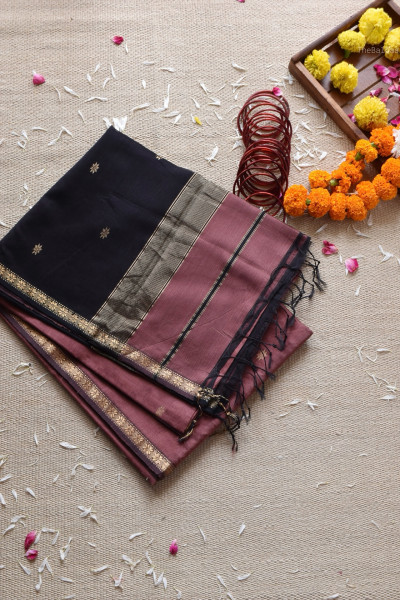 RUSTIC PINK | BLACK MAHESHWARI SAREE