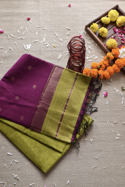 OLIVE | MAGENTA MAHESHWARI SAREE