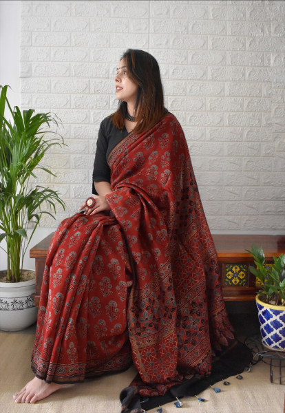 AJRAKH SILK COTTON SAREE #1