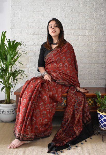 AJRAKH SILK COTTON SAREE #1