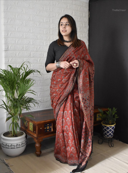 AJRAKH SILK COTTON SAREE #1