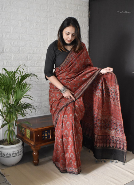 AJRAKH SILK COTTON SAREE #1