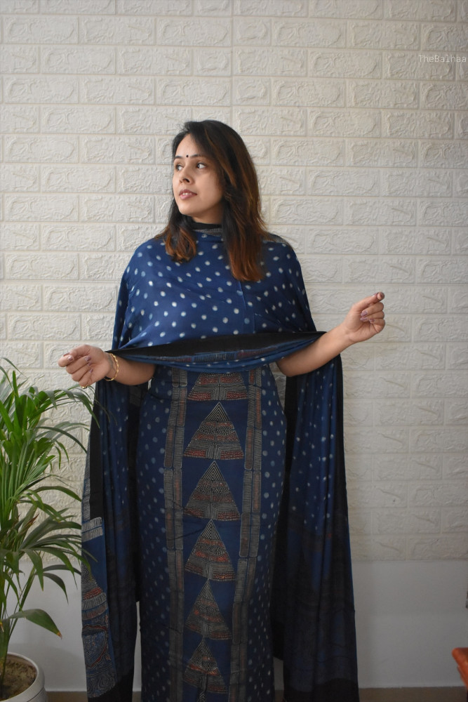 Image of AJRAKH KURTA DUPATTA SET #5