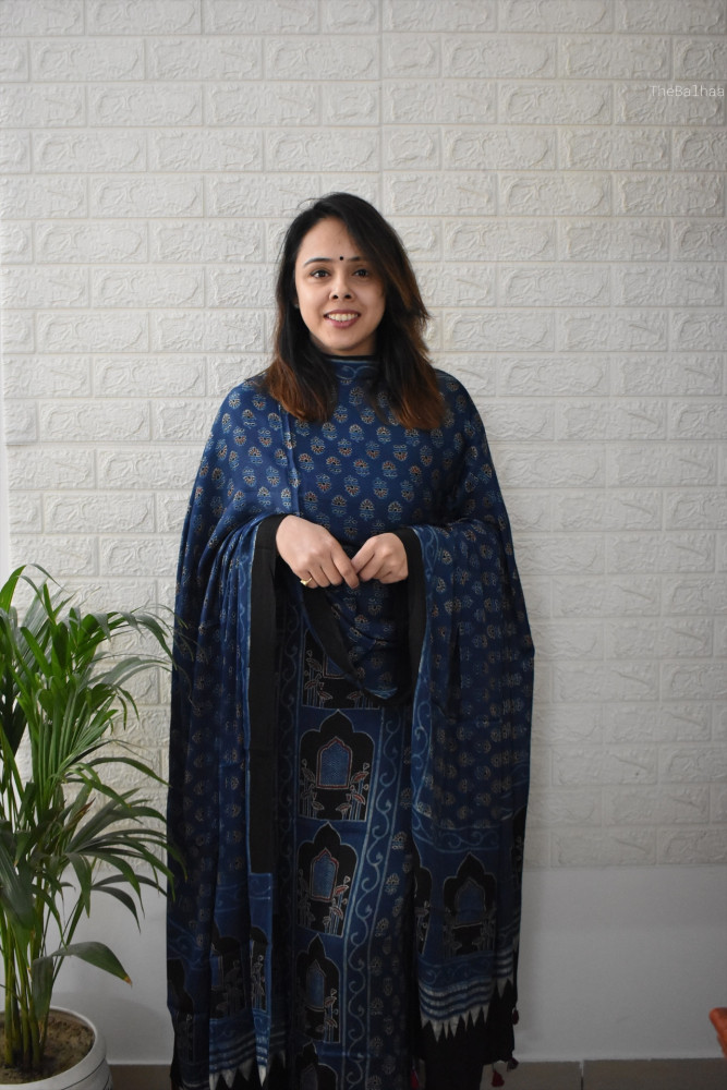Image of AJRAKH KURTA DUPATTA SET #6