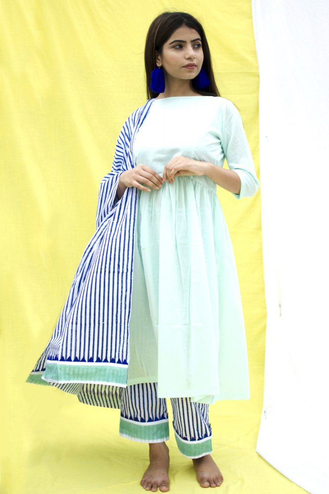 Image of Blue Striped Dupatta