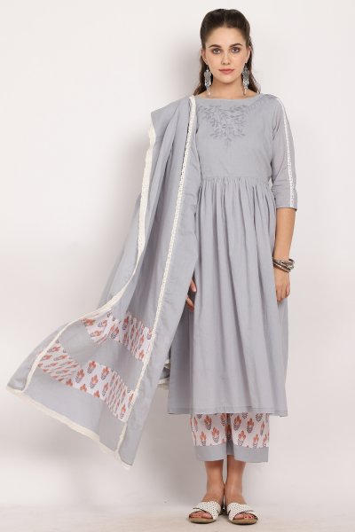 Steel Floral Dupatta