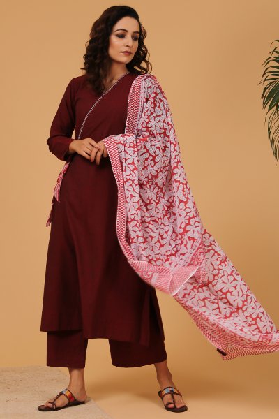 Maroon Floral Dupatta