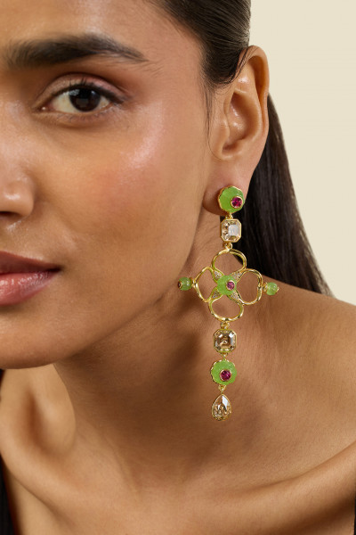 Botanic Brilliance Dangler Earrings 18Kt Gold Plated