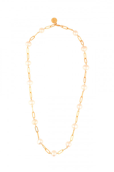 Dainty Linked Pearl Chain Necklace in 22Kt Gold Plating