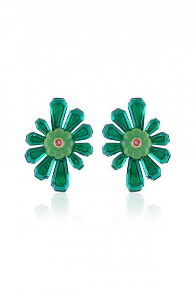 Garden Gleam Stud Earrings In Rhodium Plating