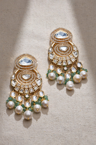 Glam Green Dangler Earrings in 22Kt Gold Plating