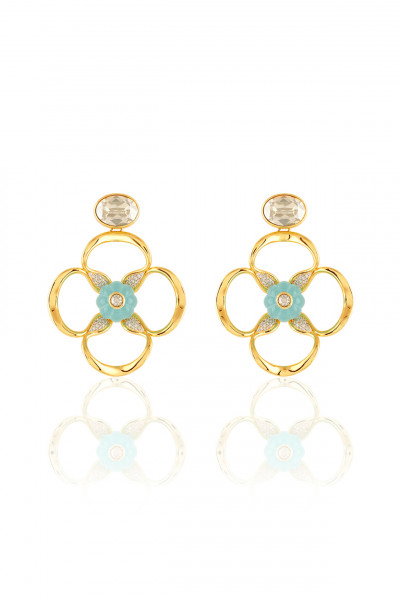 Midnight Bloom Dangler Earrings 18Kt Gold Plated