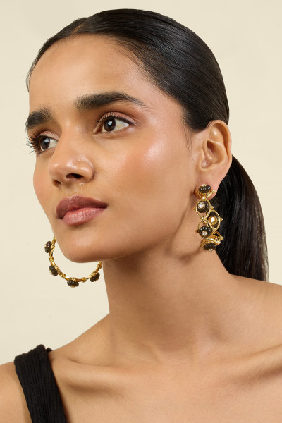 Midnight Bloom Hoop Earrings 18Kt Gold Plated