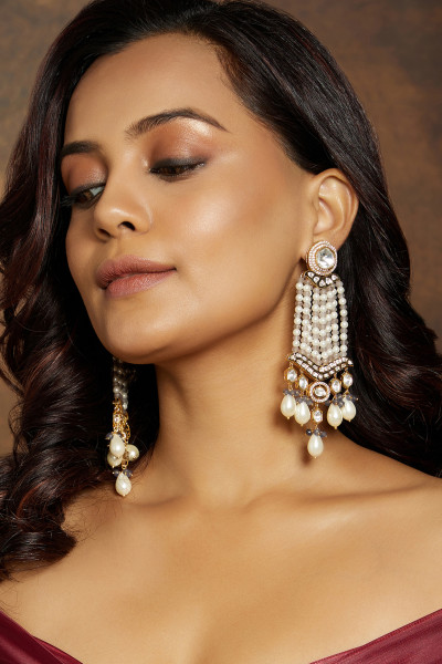 Multi Colour Classic Long Earrings in 22Kt Gold Plating