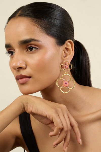 Rosé Radiance Dangler Earrings 18Kt Gold Plated