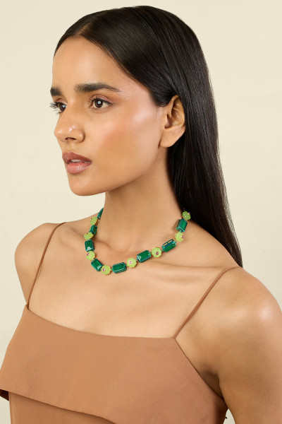 Verdant Bloom Statement Necklace 18Kt Gold Plated