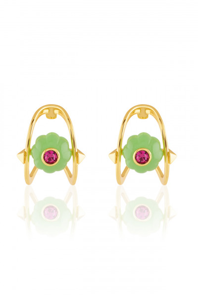 Verdant Charm Huggie Hoops 18Kt Gold Plated