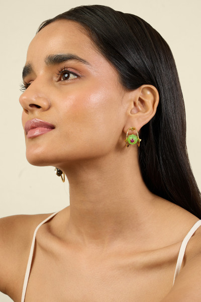 Verdant Charm Huggie Hoops 18Kt Gold Plated
