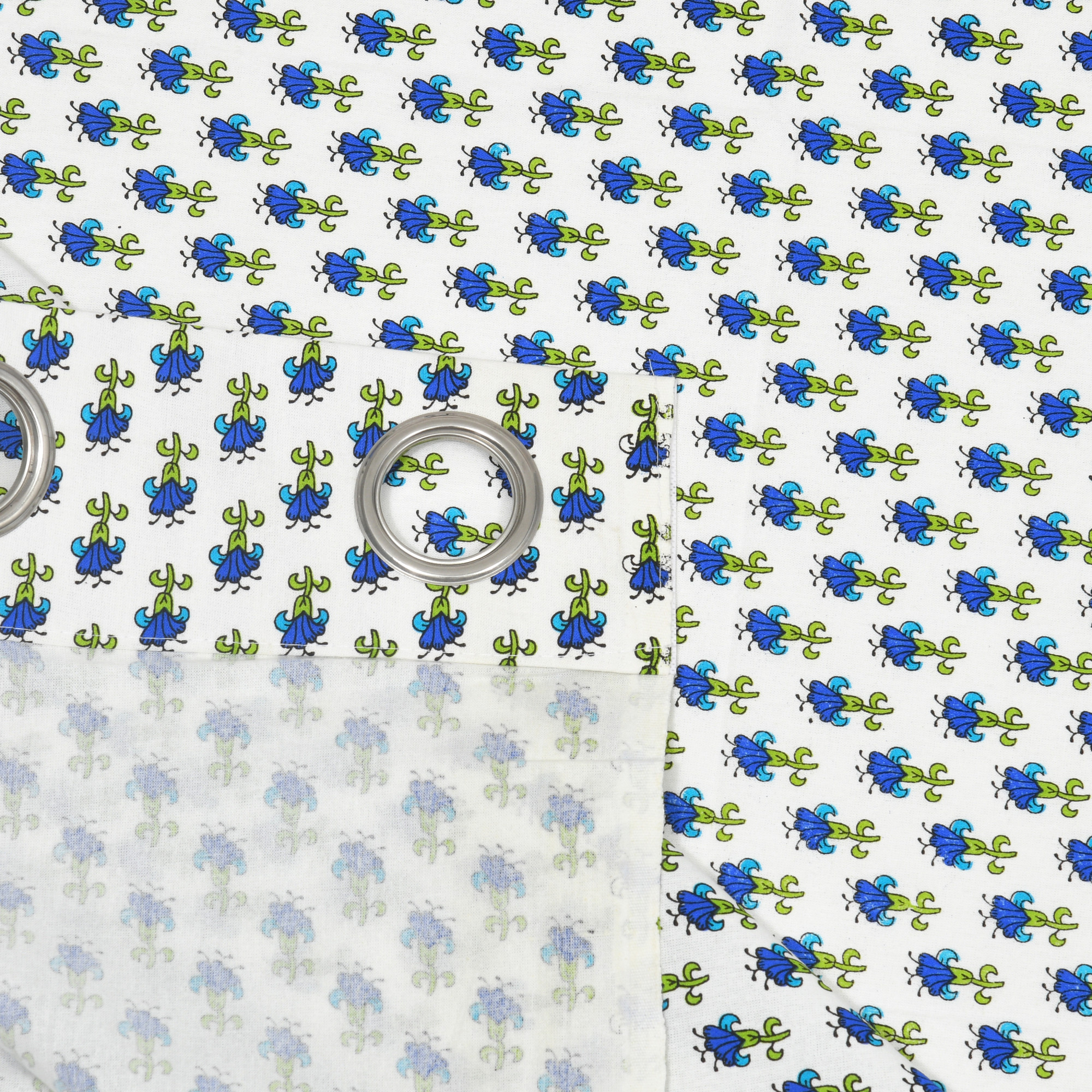 100 Cotton Ethnic Room Darkening Curtains Pack Of 2 Curtains - Blue Floral