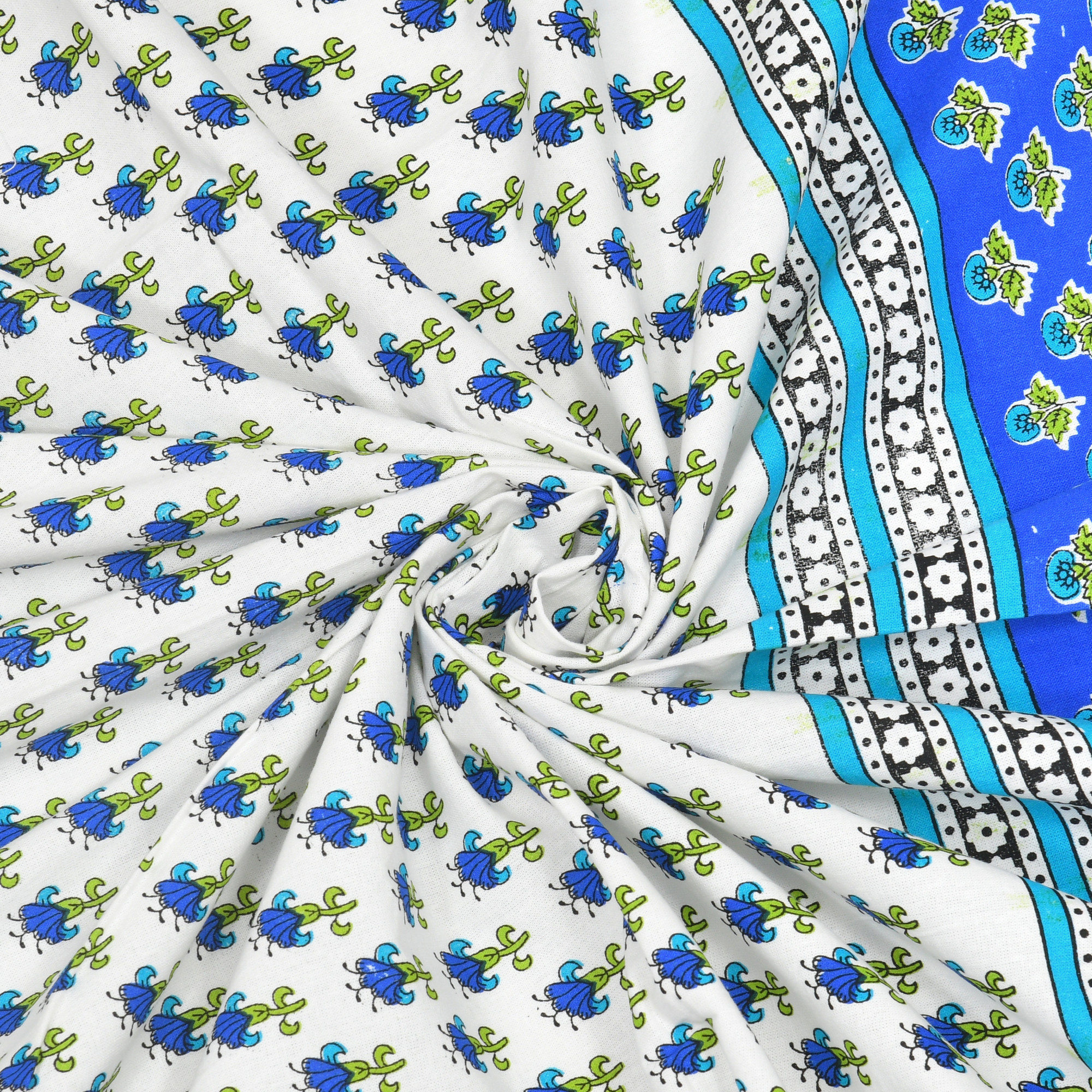 100 Cotton Ethnic Room Darkening Curtains Pack Of 2 Curtains - Blue Floral