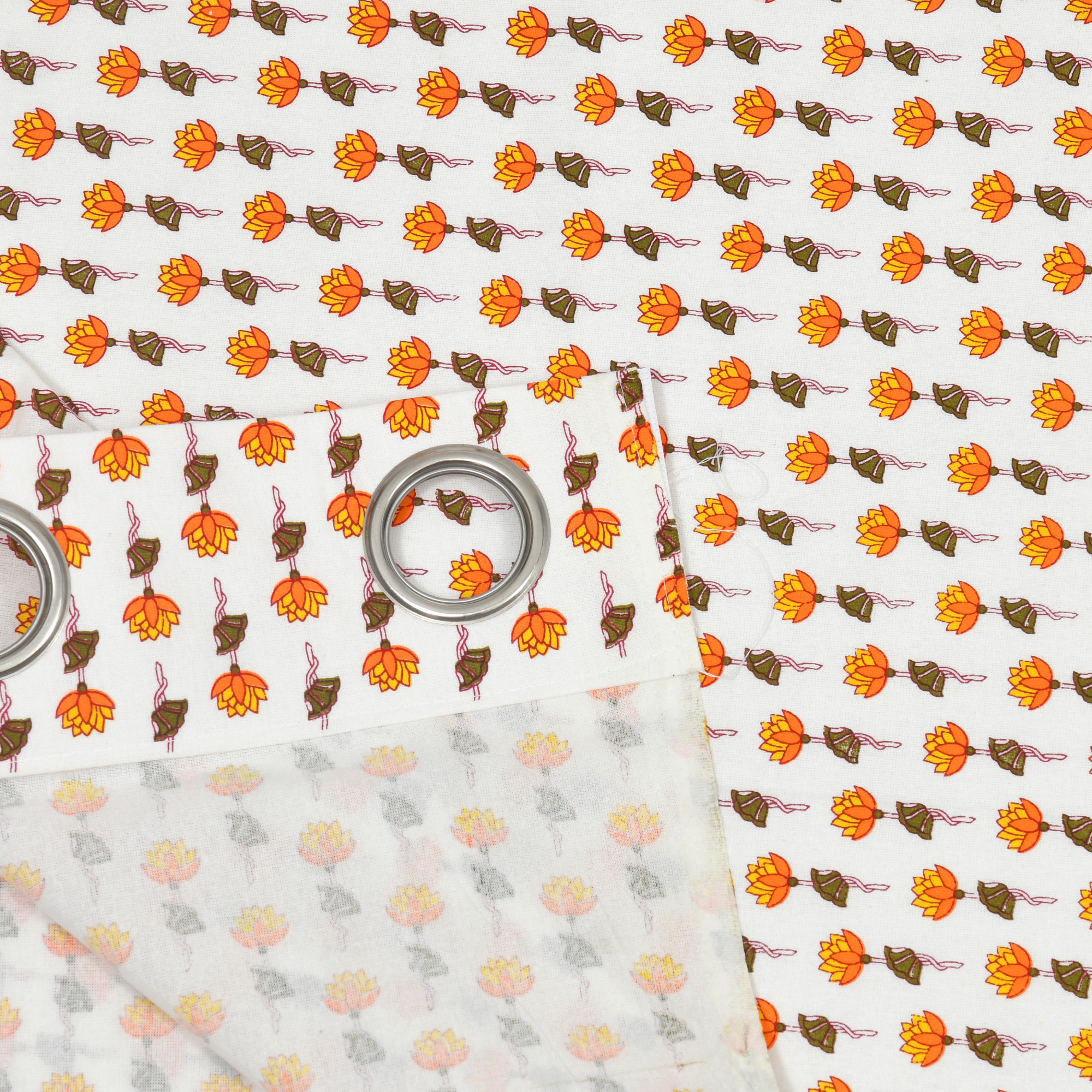 100 Cotton Ethnic Room Darkening Curtains Pack Of 2 Curtains - Yellow Floral