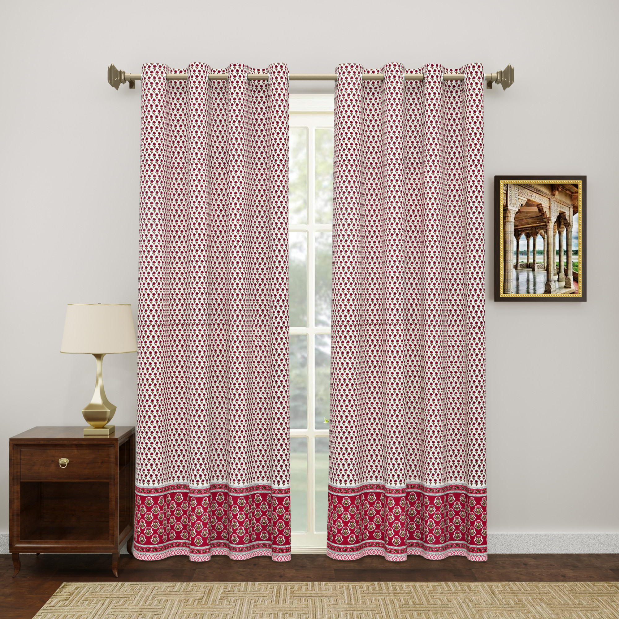 100 Cotton Room Darkening Curtains Pack Of 2 Curtains - Pink Floral