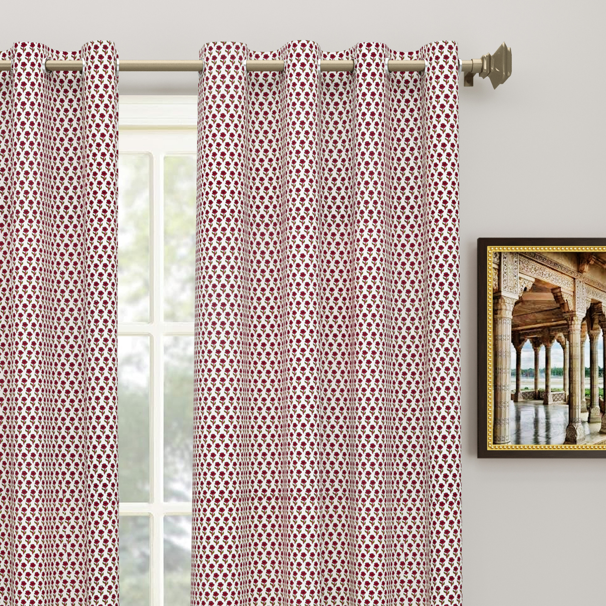 100 Cotton Room Darkening Curtains Pack Of 2 Curtains - Pink Floral